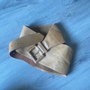 HOBO ITALY NEUTRAL LEATHER TAN GENUINE LEATHER WIDE BELT NEUTRAL WOMENS SIZE L